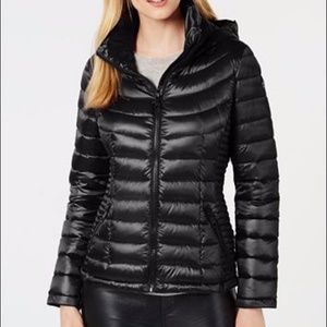 calvin klein petite hooded quilted coat